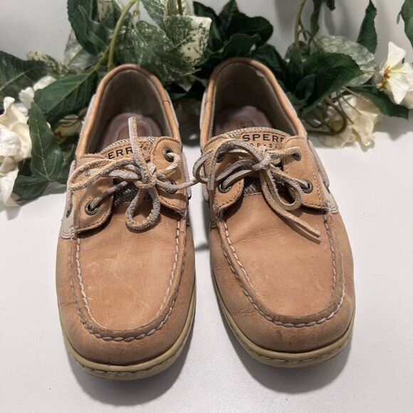Sperry Top-Sider Bluefish Boat Shoes Women's Sz 7.5M Tan 2-eye Leather Round Toe - Picture 1 of 12